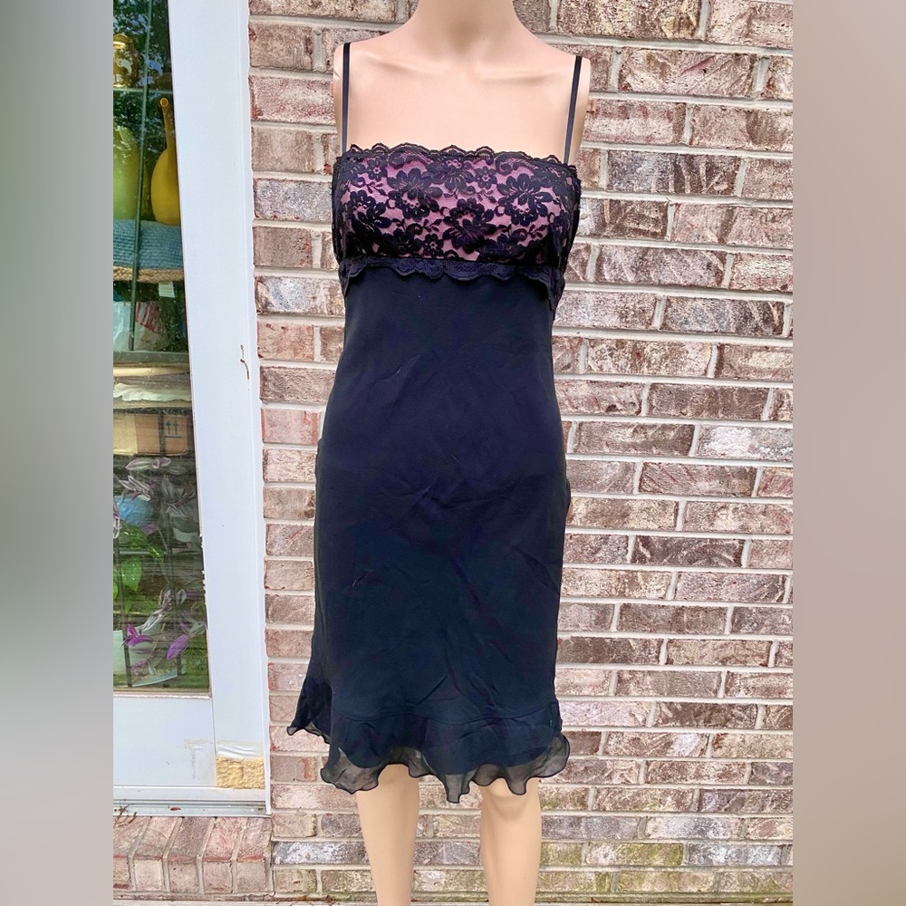 100% Silk 00s Express Black Lace & Pink Cocktail Dress - Picture 7 of 14